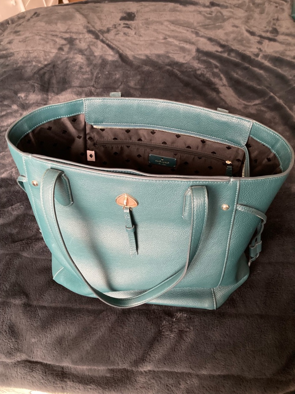 kate spade Teal Leather Tote with Gold Turn-Lock